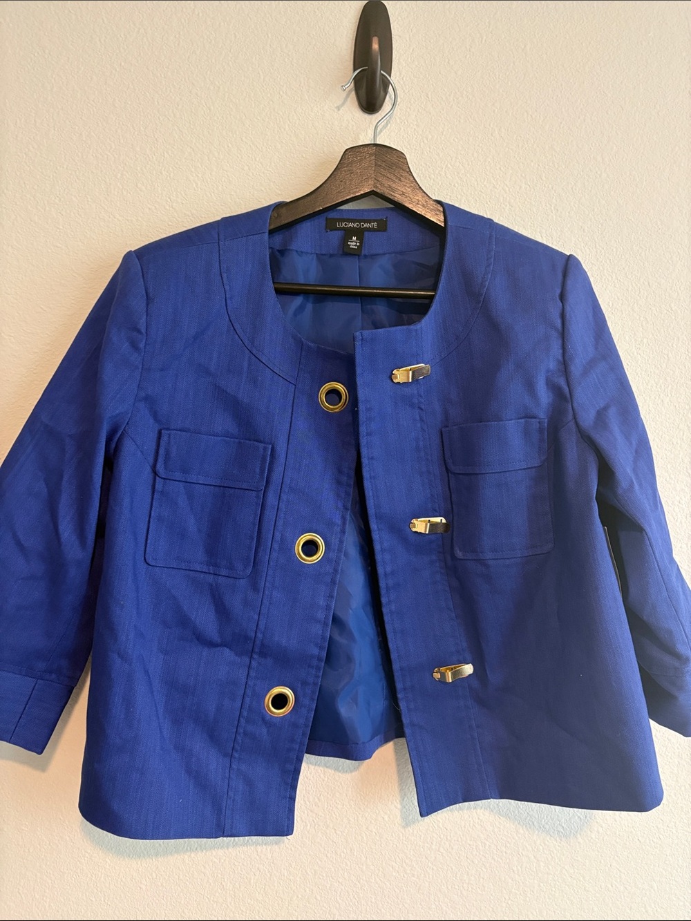 Royal Blue Cropped Boxy Blazer with Gold Accents